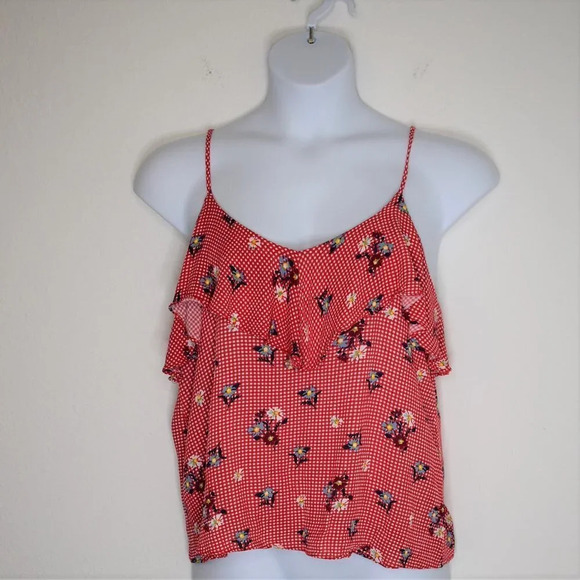 Everly Gingham Crop Tank Top Sz L Floral Back Tie Boho Cottagecore - Picture 2 of 12